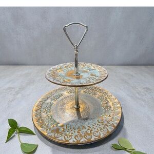 Antique Gold Elegant Two-Tier Gold and Silver Serving Stand